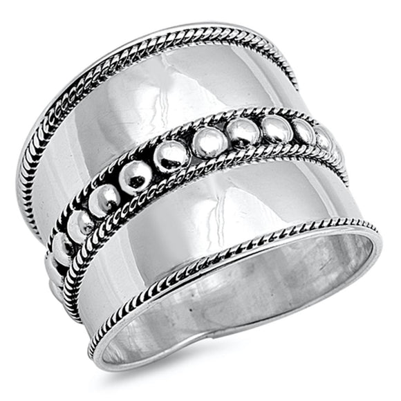 Bali Ball Bead Rope Link Polished Ring New .925 Sterling Silver Band Sizes 5-12