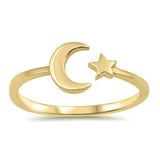 Gold-Tone Crescent Moon Star Open Modern Sterling Silver Ring Sizes 3-12