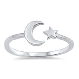High Polish Open Moon Star Ring New .925 Sterling Silver Simple Band Sizes 3-13