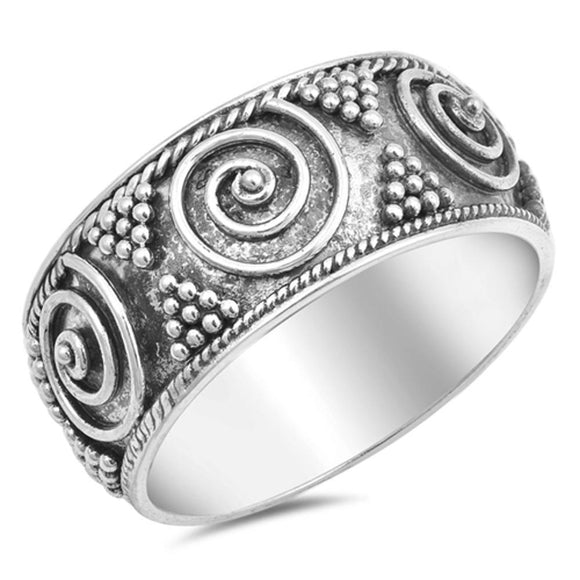 Bali Bead Swirl Ball Wide Ring New .925 Sterling Silver Band Sizes 6-10