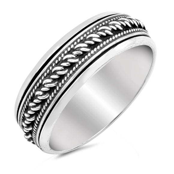 Bali Rope Spinner Wedding Ring New .925 Sterling Silver Band Sizes 6-13