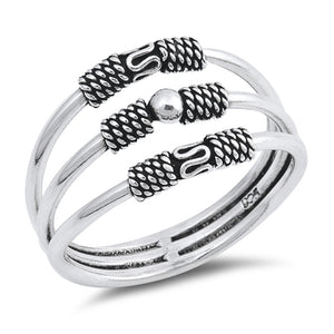 Bali Three Bar Bead Statement Ring New .925 Sterling Silver Band Sizes 5-10