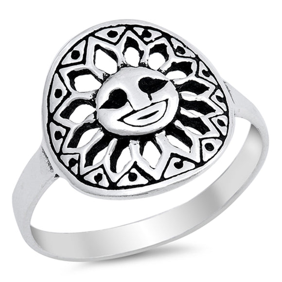 Aztec Design Filigree Sun Cutout Ring New .925 Sterling Silver Band Sizes 5-10