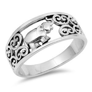 Oxidized Filigree Heart Elephant Ring New .925 Sterling Silver Band Sizes 4-10
