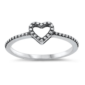 Oxidized Beaded Heart Purity Love Ring New .925 Sterling Silver Band Sizes 4-10