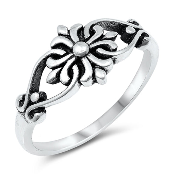Unique Whimsical Flower Cutout Ring New .925 Sterling Silver Band Sizes 4-10