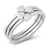 Cute Triple Stack Good Luck Clover Heart Ring New .925 Sterling Silver Band Sizes 5-10