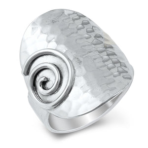 Artistic Hammered Flat Spiral Ring New .925 Sterling Silver Band Sizes 6-12