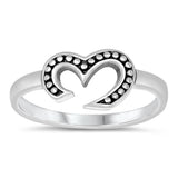Abstract Oxidized Heart Marquee Dot Sterling Silver Ring Sizes 4-10