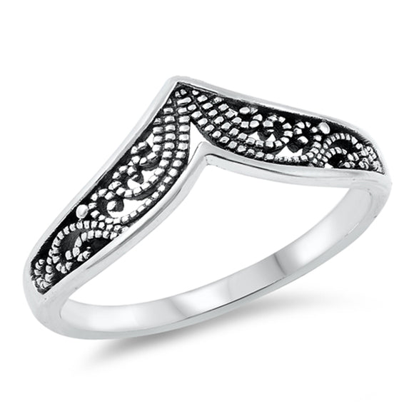 Chevron V Shape Filigree Wave Ring New .925 Sterling Silver Band Sizes 4-10