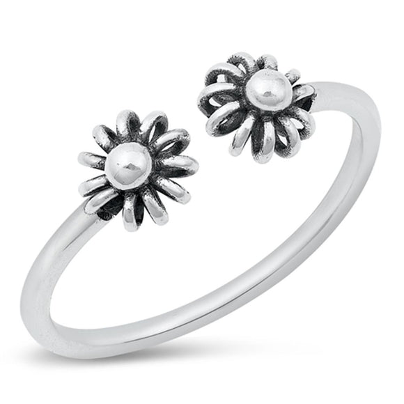Aster Flower Open Adjustable Promise Ring .925 Sterling Silver Band Sizes 4-10