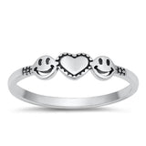 Sterling Silver Happy Face Heart Ring
