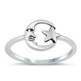 Sterling Silver Moon Star Ring