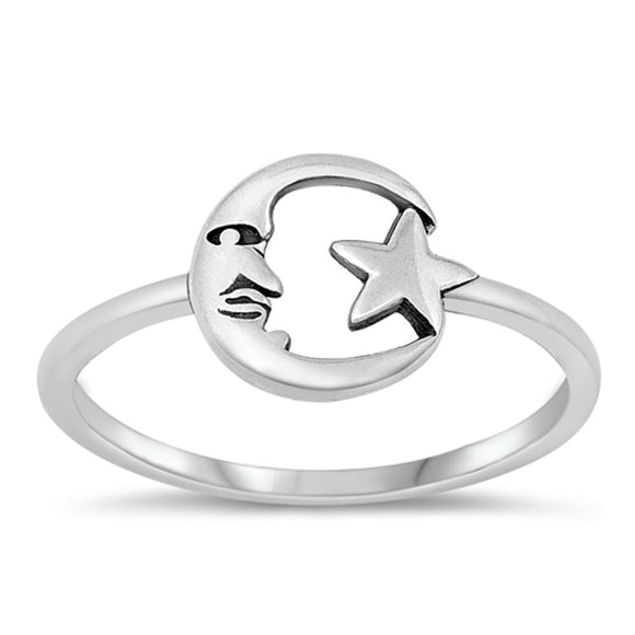 Sterling Silver Moon Star Ring