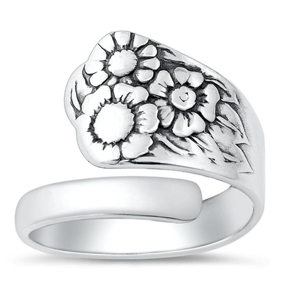 Sterling Silver Flower Spoon Ring