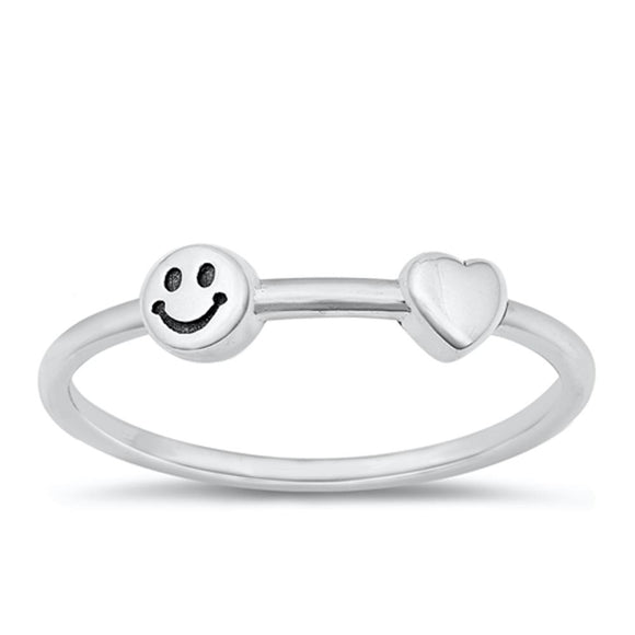Sterling Silver Smiley Face Heart Ring