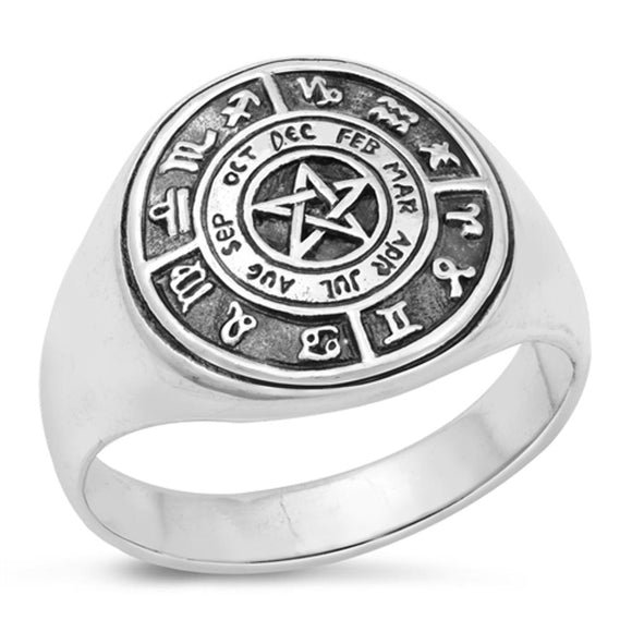 Sterling Silver Zodiac Pentagram Ring