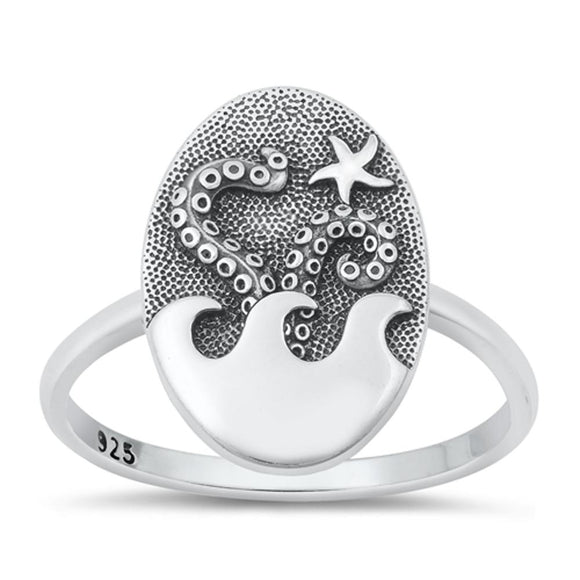 Sterling Silver Octopus Starfish Ring