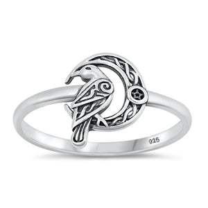 Sterling Silver Bird & Moon Ring