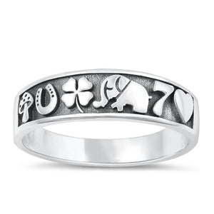 Sterling Silver Lucky Symbols Ring