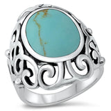 Turquoise Polished Swirl Cutout Filigree Ring Sterling Silver Band Sizes 5-10