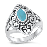 Turquoise Polished Swirl Cutout Oval Ring .925 Sterling Silver Band Sizes 6-10
