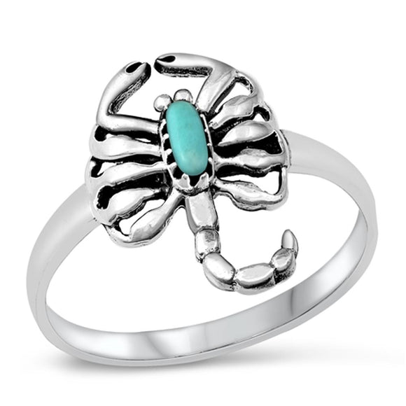Turquoise Scorpion Animal Polished Ring New .925 Sterling Silver Band Sizes 5-11