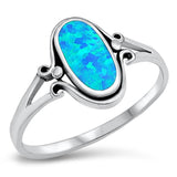 Long Oval Blue Lab Opal Wide Simple Ring .925 Sterling Silver Band Sizes 4-10