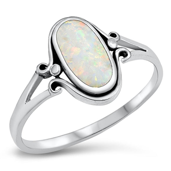 Oval White Lab Opal Long Wide Ring New .925 Sterling Silver Band Sizes 4-10