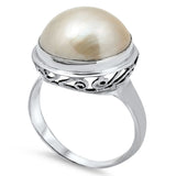 White Simulated Pearl Filigree Ring New .925 Sterling Silver Band Sizes 5-10