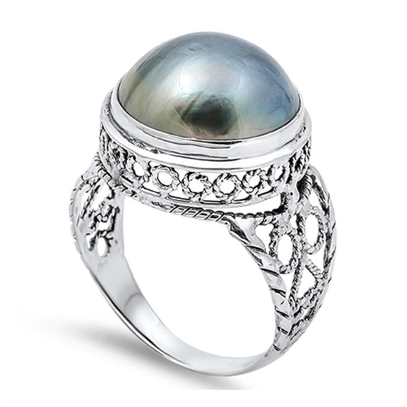 Freshwater Pearl Filigree Fashion Ring New .925 Sterling Silver Band Sizes 6-9