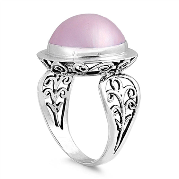 Pink Simulated Pearl Flower Filigree Ring .925 Sterling Silver Band Sizes 5-10