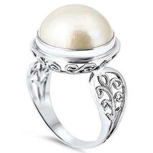 Simulated Pearl Flower Filigree Ring New .925 Sterling Silver Band Sizes 5-11
