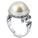Simulated Pearl Fleur De Lis Ring New .925 Sterling Silver Band Sizes 5-11
