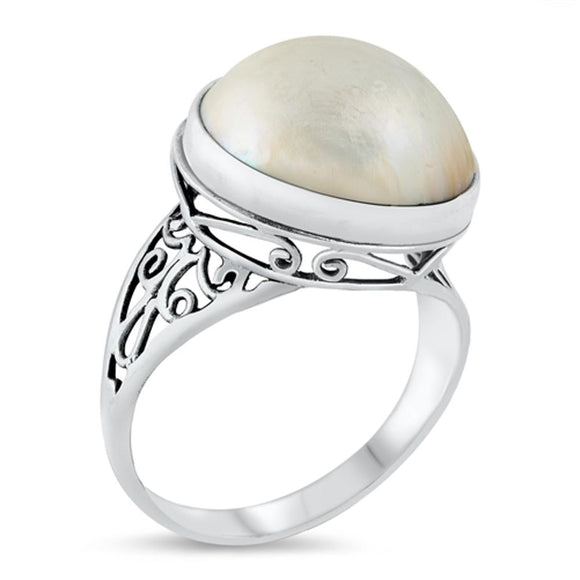 Freshwater Pearl Polished Filigree Ring New .925 Sterling Silver Band Sizes 6-9