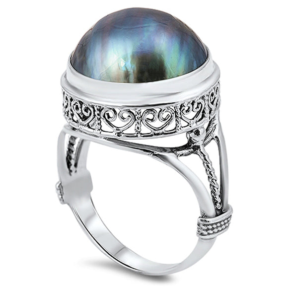 Freshwater Pearl Filigree Cocktail Ring New .925 Sterling Silver Sizes 5-10