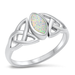 Celtic Knot White Lab Opal Marquise Ring .925 Sterling Silver Band Sizes 4-10