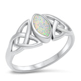 Celtic Knot White Lab Opal Marquise Ring .925 Sterling Silver Band Sizes 4-10