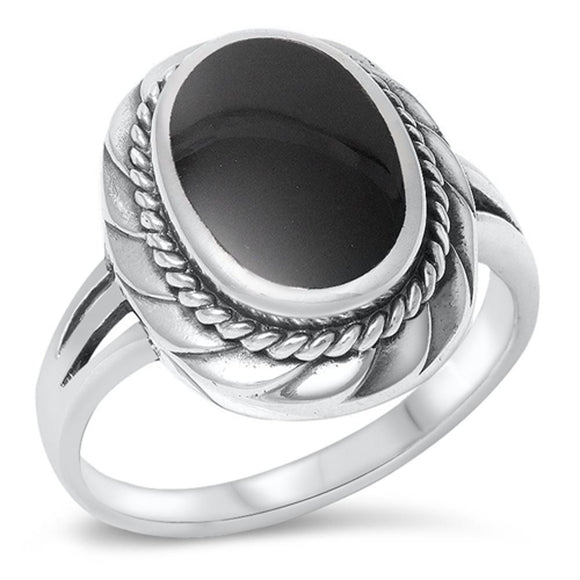 Bali Design Black Onyx Fashion Ring New .925 Sterling Silver Band Sizes 5-11