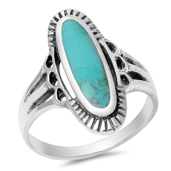 Women's Long Turquoise Beautiful Ring New .925 Sterling Silver Band Sizes 4-12