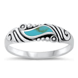 Women's Wave Turquoise Cute Vintage Ring New 925 Sterling Silver Band Sizes 4-10
