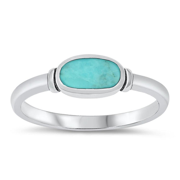 Women's Simple Turquoise Unique Ring New .925 Sterling Silver Band Sizes 4-10