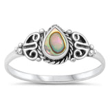 Teardrop Abalone Promise Ring New .925 Sterling Silver Heart Band Sizes 4-10