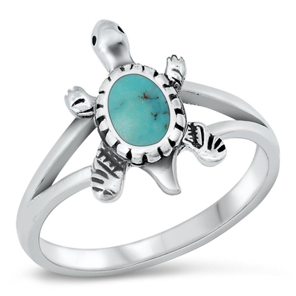 Women's Turtle Turquoise Polished Ring New .925 Sterling Silver Band Sizes 5-11