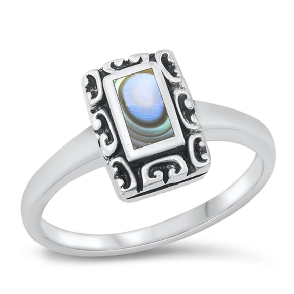 Rectangle Abalone Polished Fashion Vintage Ring .925 Sterling Silver Sizes 4-10