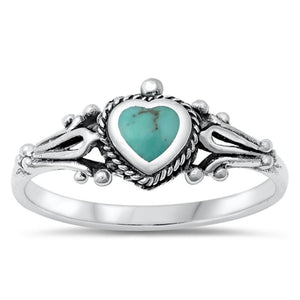 Vintage Heart Design Turquoise Ring New .925 Sterling Silver Band Sizes 4-10