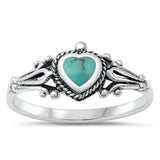 Vintage Heart Design Turquoise Ring New .925 Sterling Silver Band Sizes 4-10