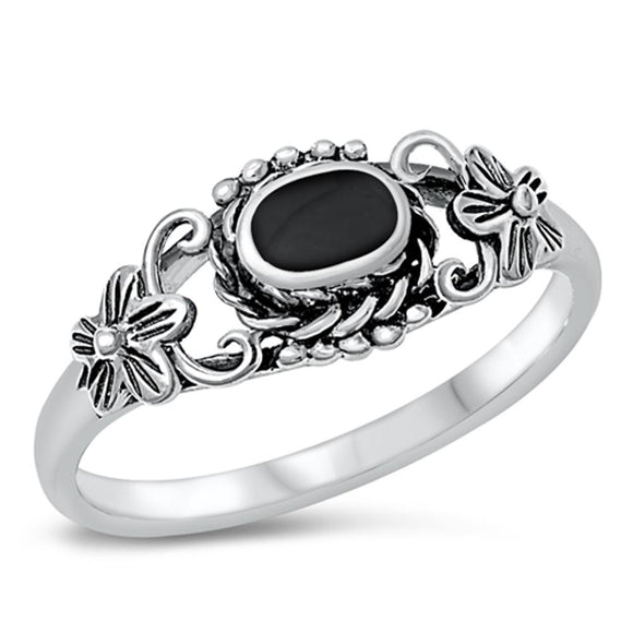 Women's Flower Black Onyx Beautiful Ring New 925 Sterling Silver Band Sizes 4-10