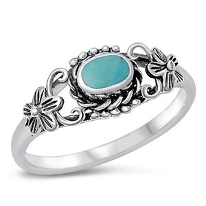 Women's Flower Turquoise Beautiful Ring New .925 Sterling Silver Band Sizes 4-10