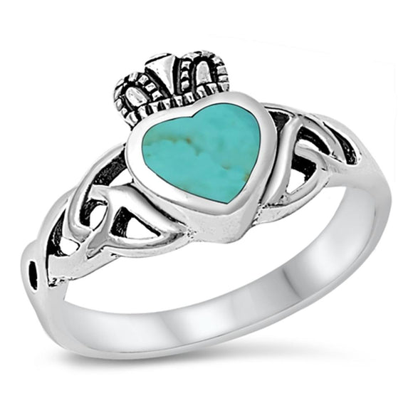 Claddagh Heart Celtic Turquoise Promise Ring New .925 Sterling Silver Sizes 4-10